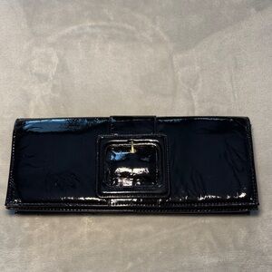 Elegant Black Patent Leather Cheetah Interior Clutch come with strap